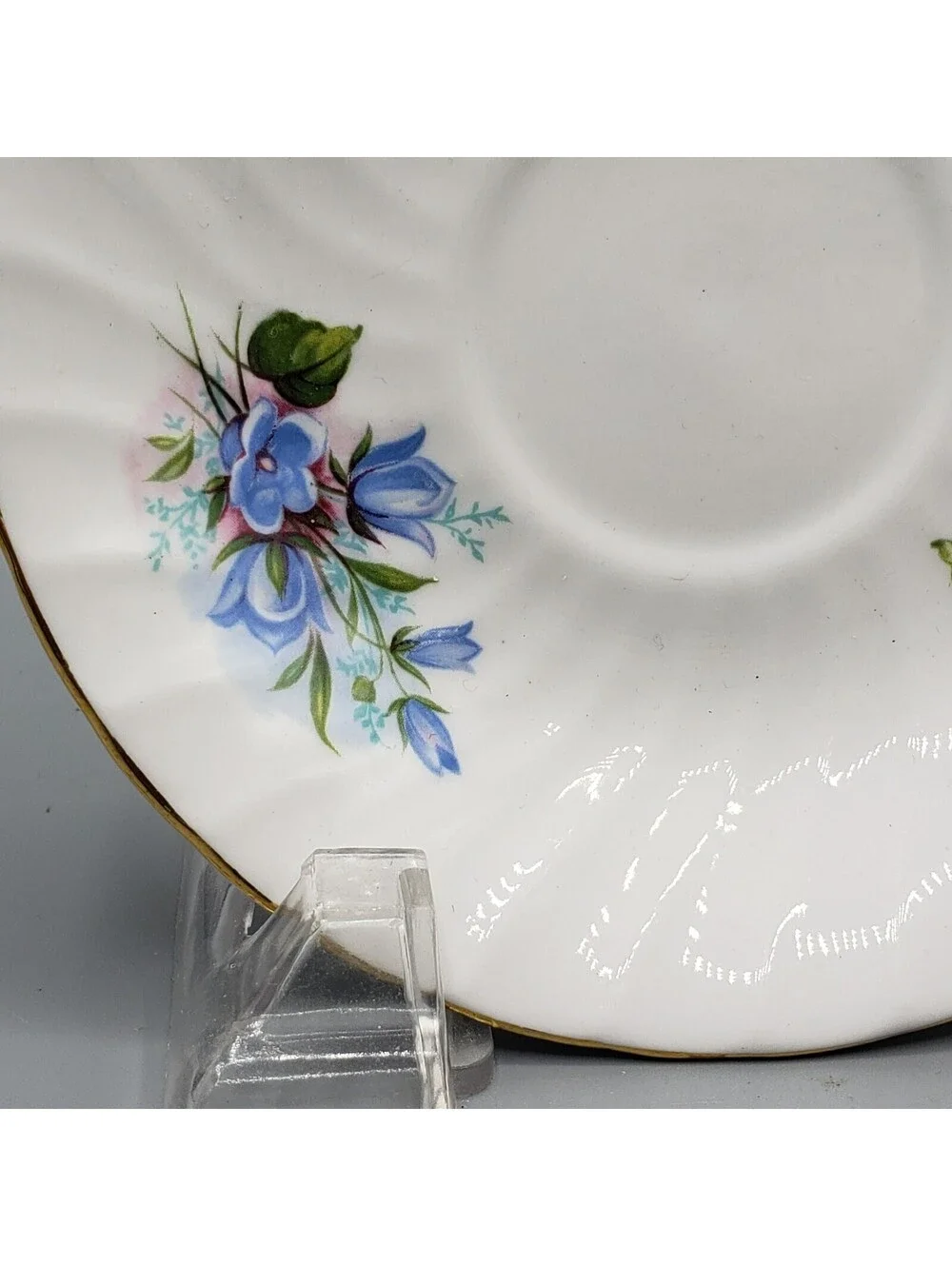 Royal Kendall Teacup & Saucer Blue Flowers Floral Fine Bone China England Gold